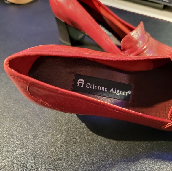 Vintage 90s Etienne Aigner red leather block heel pump - Picture 5 of 6